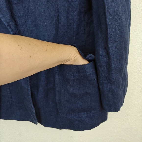 Lauren Ralph Lauren Linen Button Up Blazer In Navy Blue Size 14 Womens - Picture 6 of 14